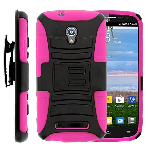 Alcatel One Touch Mega LTE Pop Case, Alcatel One Touch Mega LTE Pop Holster, Two Layer Hybrid Armor Hard Cover with Built in Kickstand for Alcatel One Touch Pop Mega A995G (Straight Talk) from MINITURTLE | Includes Screen Protector - Black / Pink