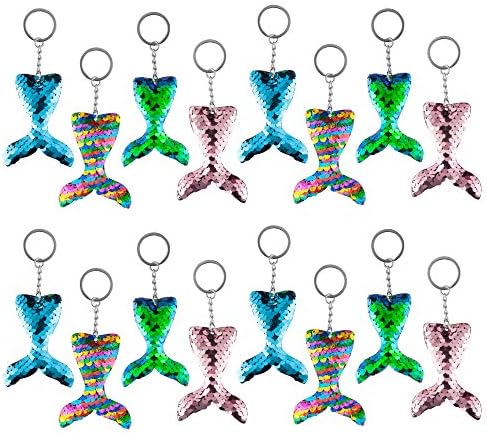 Gardome Mermaid Tail Key Chain,16pcs Flip Sequins Mermaid Keychains Decorations for Keys Handbags Wallets Kids Party Favors