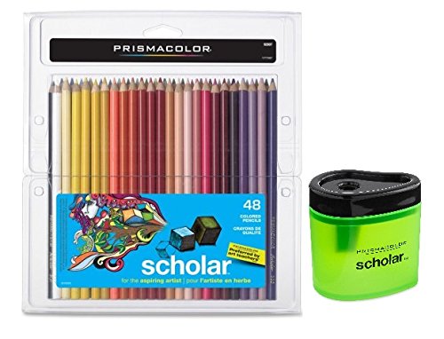 Prismacolor Scholar Colored Pencils 48 Assorted Colors (92807) + Prismacolor Scholar Colored Pencil Sharpener (1774266)