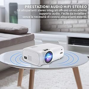 Proiettore Full HD, QZT Videoproiettore Portatile 4500 Lumen, Display da 200" 1080P Supportato, Lampadina da 50000 Ore, con HDMI/USB/VGA/AV/Micro SD, Video Proiettore LED per Android IOS TV Box PC - immagine 7