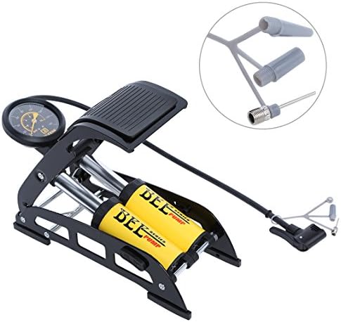 [Updated Version]Foot Pump, Air Pumps Floor Foot Pump Air Pump Foot Inflator 200PSI Foot Air Floor Pump with Accurate Pressure Gauge Smart Valve Head for Tire, Bike, Car, Motorcycle Dual Barrel