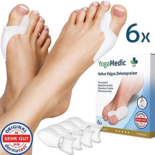 Bunion Support Toe Separators (6Pcs, White, 0% BPA) - Hallux Valgus Soft Silicone Pads, Bunion Corrector, Splint for Overlapping Toes Straightener
