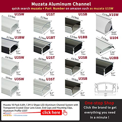 Muzata Aluminum Channel For Led Strip Light With Milky White Curved Diffuser Cover, End Caps, and Mounting Clips. Right Angle Aluminum Profile, V-Shape, 15-Pack 3.3ft/1M V1SW - Thumbnail 3