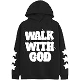 Weetiotio Christian Hoodies for Men Walk With God Religious Sweatshirts Jesus Bible Verse Hoodie Star Graphic Pullover Top