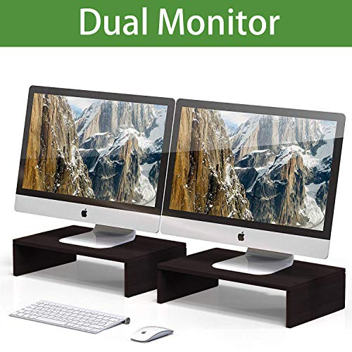 Wood Computer Monitor Stand Riser 16 inch Desktop Stand, Speaker TV Laptop Printer Stand Workspace Organizer (Black-2pack)