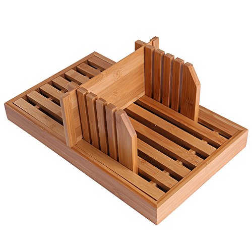 ISINO Eco-Friendly Bamboo Fiber Bread Slicer Cutting Board with Compact Foldable Stabilizer Stop Board and Built-In Crumb Catcher(13.4 x 8.3 x 4.1 Inch) - Thumbnail 2