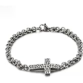 ULLMYYL Vintage Titanium Cross Chain Bracelet for Men, Antique Black Stainless Steel Punk Retro Wristband for Hip Hop - 21.5cm (8.46in)