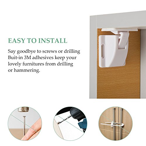 image for Baby Proof Magnetic Cabinet Safety Locks, CO-Z Hidden Magnetic Latch L