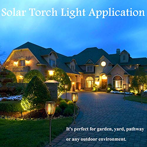 DIKAIDA 2 Pack Solar Torch Lights, Waterproof Flickering Flame Solar Torches Dancing Flames Landscape Decoration Lighting Dusk to Dawn Outdoor Security Path Light for Garden Patio Deck Yard Driveway