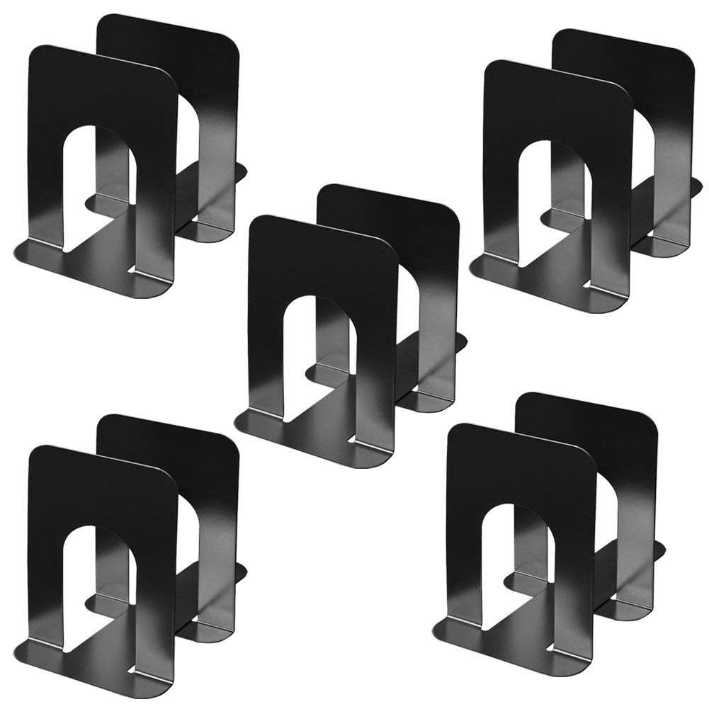 MEAOR Heavy Duty Bookends 5 Pairs Metal Books Holder for Shelves, Office, Home, School, Dorm