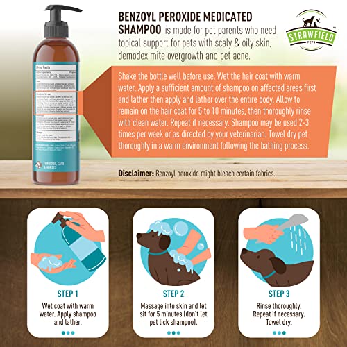 Strawfield Pets Benzoyl Peroxide Medicated Shampoo for Dogs, Cats