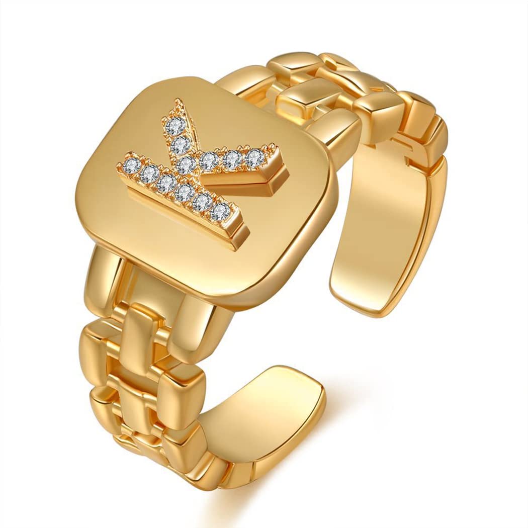 Initial Rings for Women Chunky Gold Initial Letter Ring for Teen Girls A-Z Alphabet Adjustable Rings for Women Girls 18K Gold Plated Jewelry (Letter K)