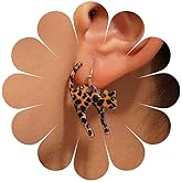 Sttiafay Cute Cat Earrings Funny Cartoon Kitten Earrings Animal Cat Dangle Earrings Brown Cartoon Cat Earrings Leopard Print Cat Drop Earrings Jewelry for Women