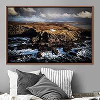 Framed Canvas Wall Art Calming Waters Aerial Cool Lake Landscape Multicolor Photography Realism Relax/Calm - 16x24 inches
