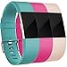 Maledan Replacement Bands for Fitbit Charge 2, Accessory Sport Wristbands Band Compatible for Fitbit Charge 2 HR Women Men, 3 Pack, Blush Pink/Teal/Rose Pink, Large