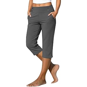 UAIJMUBN Capri Pants for Women High Waisted Straight Leg Stretch Lightweight Trousers Casual Work Golf Capris with Pockets