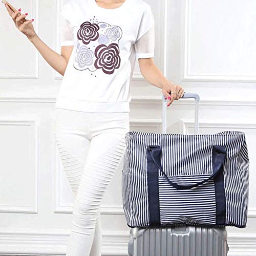 Foldable Travel Bag Waterproof Travel Duffel Bag,Women Ladies Man Canvas Weekender Bag Overnight Carry-on Tote Duffel in Trolley Handle (Bule - L)