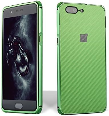 Hi5Gadget ZLDECO Stylish Edge Shockproof Metal Frame + Carbon Fiber Pattern Plastic Back Bumper Cover with 1 Tempered Glass Screen Protector Protective for OnePlus 5 A5000 (2017) (Green)