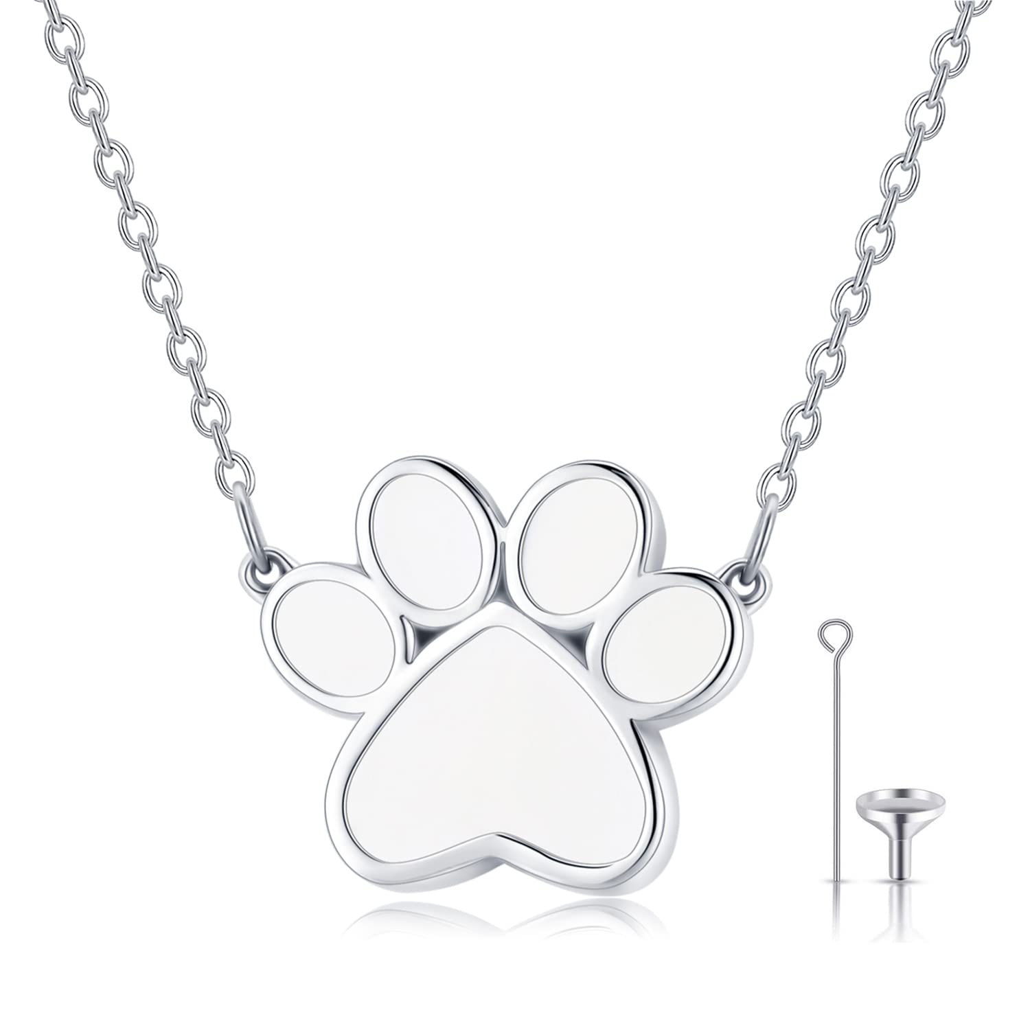Twoowl Dog Paw Print Cremation Jewellery for Ashes 925 Sterling Silver Pet Dog Urn Necklace for Ashes Keepsake Pendant Necklace Cat Memorial Gifts for Women Girls