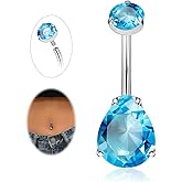 AFSITNIG 14G G23 Pure Titanium Belly Button Ring for Women Internally Threaded Belly Ring Teardrop Navel Ring CZ Belly Button Piercing Jewelry 10MM