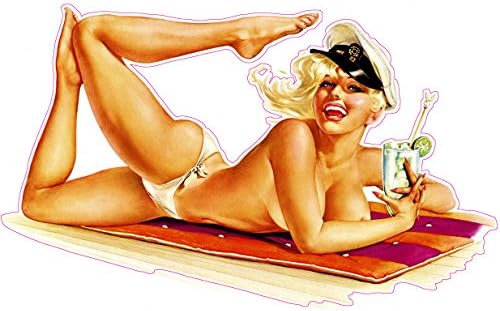 Sailor Cap Blonde Pin Up Girl Decal Sticker 6" Fast Free Shipping