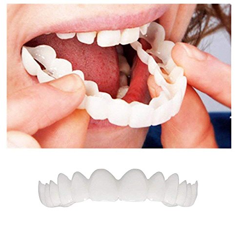 FirstFly Teeth Top Cosmetic Veneer, Cosmetic Dentistry Instant Smile Comfort Fit Flex Cosmetic Teeth One Size Fits, Most Comfortable Denture Care (White)