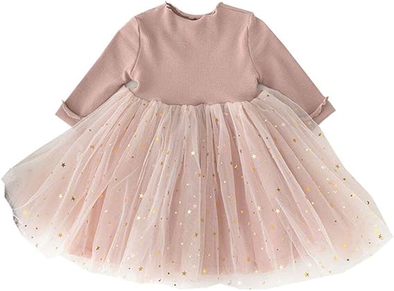Amazon Co Jp Milkiwai 女の子 長袖ワンピース インナー 肌着 ドレス チュール 膝上丈 星柄 服 ファッション小物