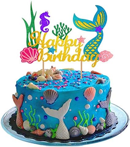Mermaid Party Decoration Favor Supplies-Adorable Glitter Mermaid Theme Cake Topper, Perfect for Mermaid Baby Shower Birthday Party Supplies