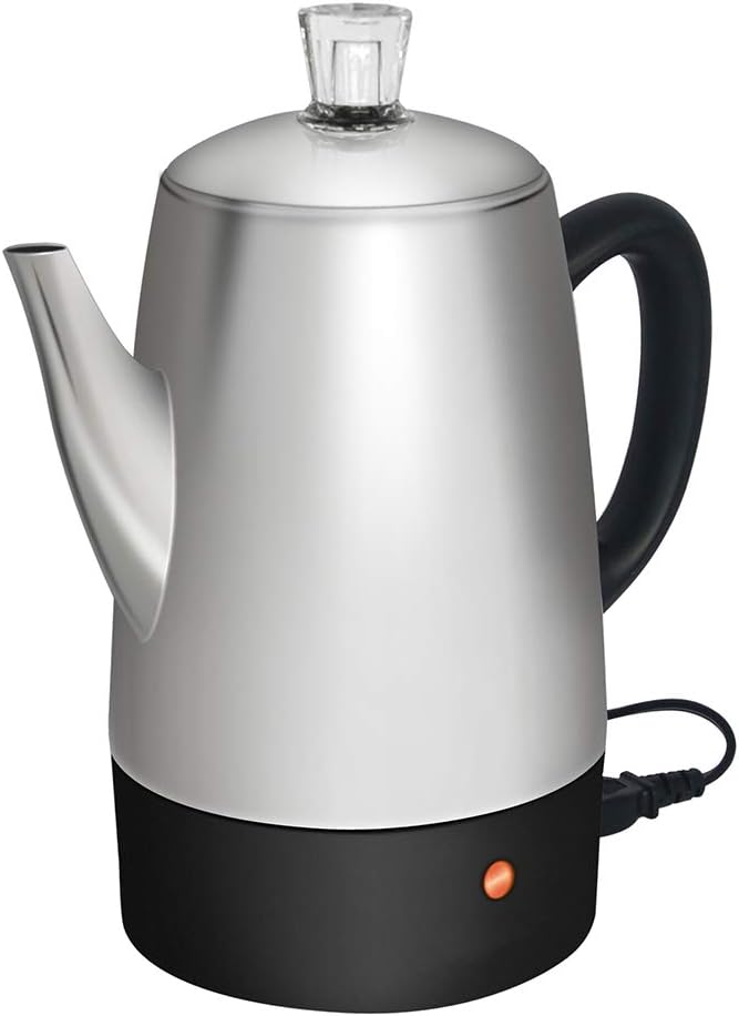 Moss & Stone Electric Coffee Percolator | Silver Body with Stainless Steel Lids Coffee Maker | Percolator Electric Pot - 10 Cups (Silver)