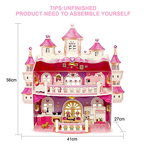 Puppenhaus, Groß 2 Spielebenen Puppen Häuser mit Möbel und Zubehör für Mädchen, Kinder Spielzeug Dollhouse mit LED licht… – Bild 2