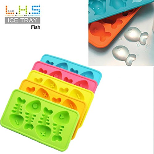 Vibola Novelty Gift Fish Shapes Flexible 8 Ice Cube Tray Mold Rubber Ice Cube Freeze Mold Ice Maker(Random Color)