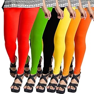 ESSEMM Cotton Stretchable Leggings for Women- Combo Pack of 6 (Multicolour, Free Size)