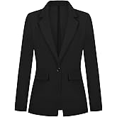 Blazers for Women Business Casual Long Sleeve One Button Jacket Suits with Pockets Formal Events Work Office(Black XL)