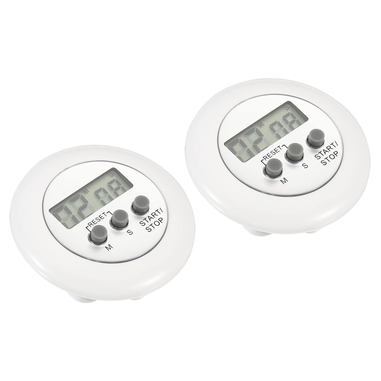 PATIKIL Round Digital Timer, 2pcs Small Count Down/UP Clock with Magnetic, Big LCD Display Loud Sounds Minute Second Kitchen Timer for Games, Cooking, White