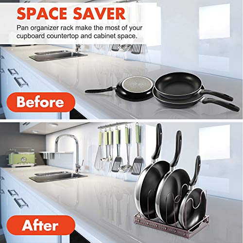Expandable Pan Organizer Rack With 3 Pan Protector Holds 7 Pans & Lids Adjustable Cookware Rack For Kitchen Organization And Storage Masthome