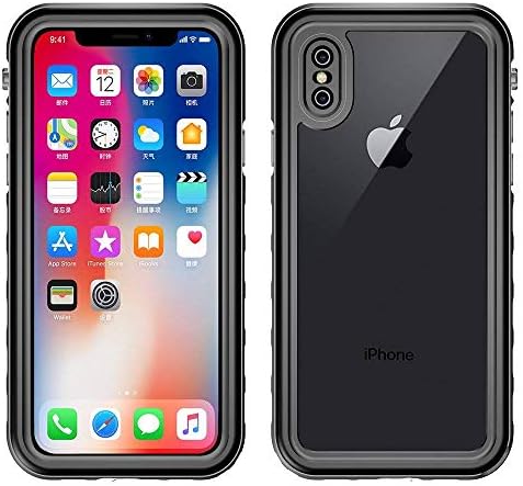 iPhone X/Xs Waterproof shockproof case,MadeRy Full-body IP68 Certified Wireless Charging Support Support Underwater Stand for iphone X/Xs case black