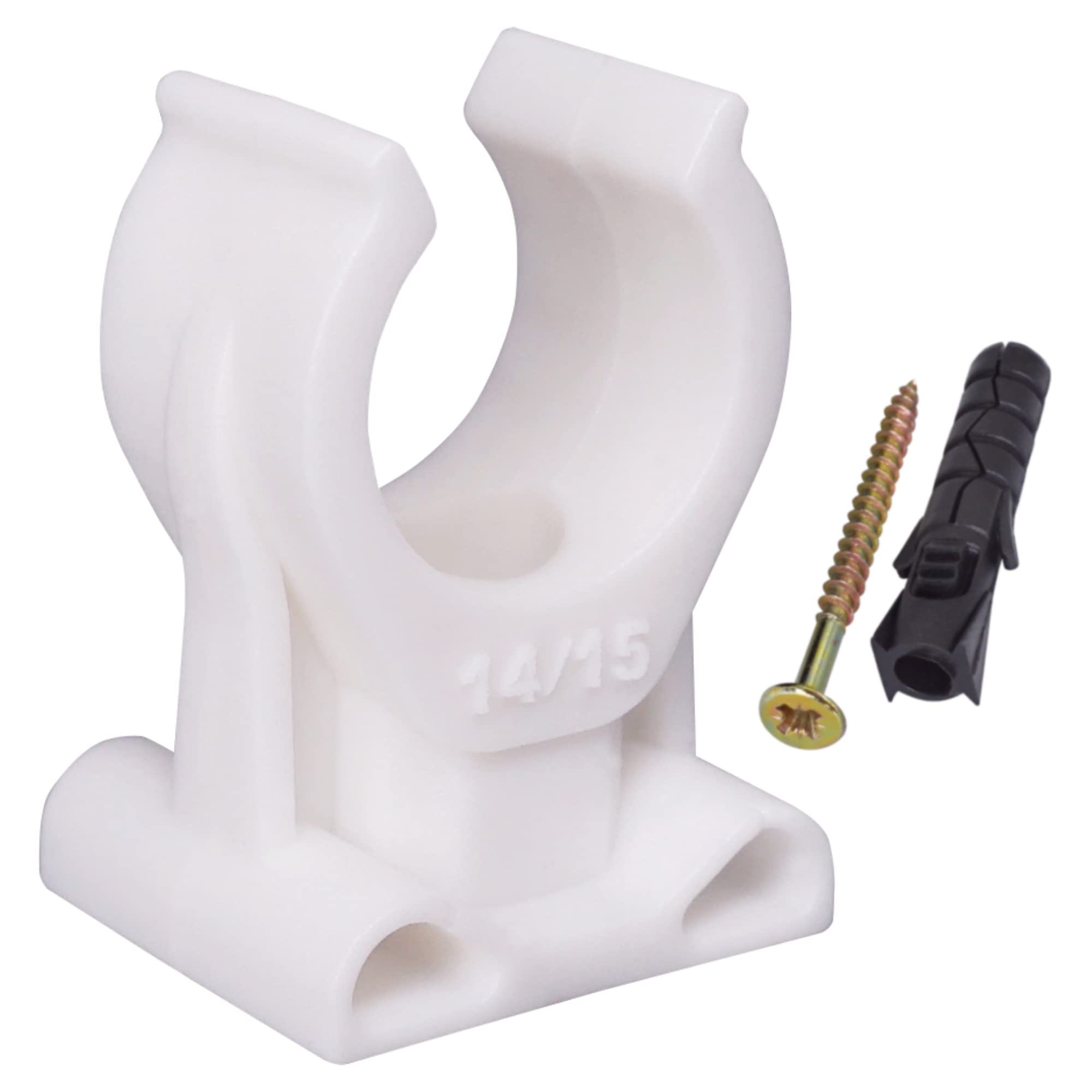 SKIR'CO (20 pcs) Pipe Clips, Plastic Clamps for 14-15 mm Pipes, U Type Pipe Clamp, Hose Hangers, Tubing White Clips