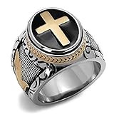 Men's Black & Silver Stainless Steel Christian Holy Cross Ring Size 8-14 (12)