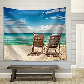 Two Sitting Place in a Tropical Beach - Fabric Wall Tapestry Home Decor - 51x60 inches