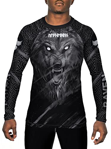 Raven Fightwear Men's Nordic Wolf Warrior Ulfhedinn 2.0 BJJ Rash Guard Long Sleeve MMA Black Edition Medium at Amazon