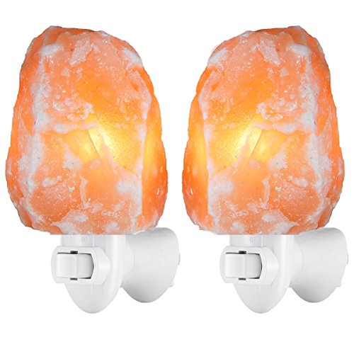 AMIR Salt Lamp, 2 Pack Natural Himalayan Rock Crystal with 2 Bulbs, Mini Hand Carved Night Light with UL Approved Wall Plug for Air Purifying, Bedroom Lighting