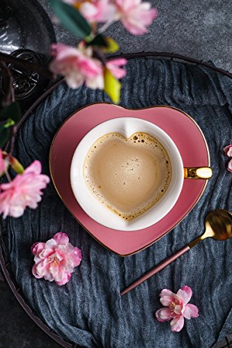 ARTVIGOR Heart Shape Glazed Mixed Color Boxed 150ml / 5.1oz Cup & Saucer Sets, Gift Boxed Coffee and Tea Set Service for 6 - Thumbnail 3