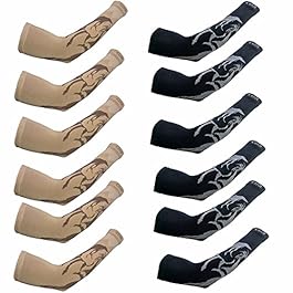 PinKit Unisex Fingerless Cotton Arm Sleeves, Protection Sleeves from Sun Tanning for Driving, Biking, Cycling For Men & Women (6 Pair) – Black & Beige