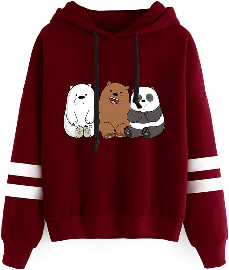 Gogofuture We Bare Bears Pullover Printed Hooded Sweatshirt Leisure Classic Hooded Pullover Fashion Sweater Popular Sweatshirt