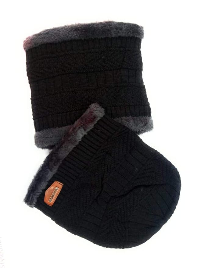 Stylebaby beanie neck warmer combo warm woolen set (black) Amazon.in
