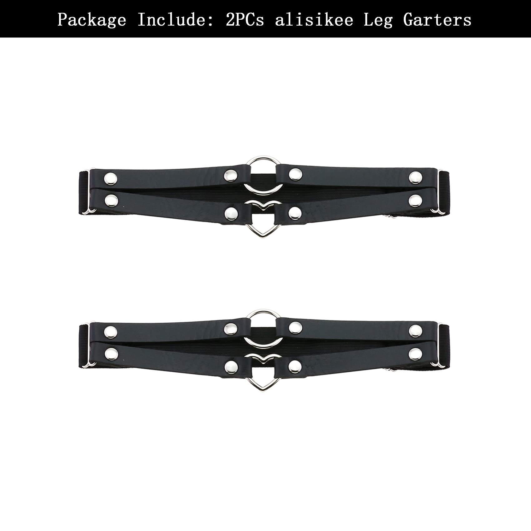 alisikee 2PCs Adjustable Leg Garter with O-Ring and Heart Design, Elastic Thigh Garters Belt for Women