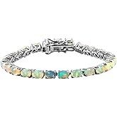 SHOP LC DELIVERING JOY White Opal Tennis Bracelet for women 925 Sterling Silver Platinum Plated Birthstone Jewelry Size 7.25" Engagement Anniversary Wedding Promise Birthday Christmas Gifts for Women