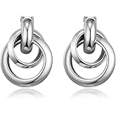 AOLIMI Silver Knot Clip On Earrings Statement Oval Clip On Earrings for Women No Pierced