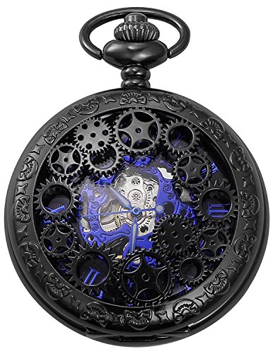 Carrie Hughes Men Vintage Baroque Steampunk Skeleton Mechanical Pocket Watch with Chain for Christmas Gifts (CHPW33)