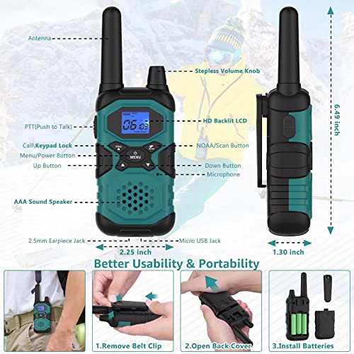Rechargeable Walkie Talkies 4 Pack Long Range Walkie Talkies for Adults